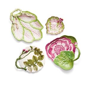 Tory Burch Home Leaf-Shaped Ceramic Dish with Pink Floral Design Spring